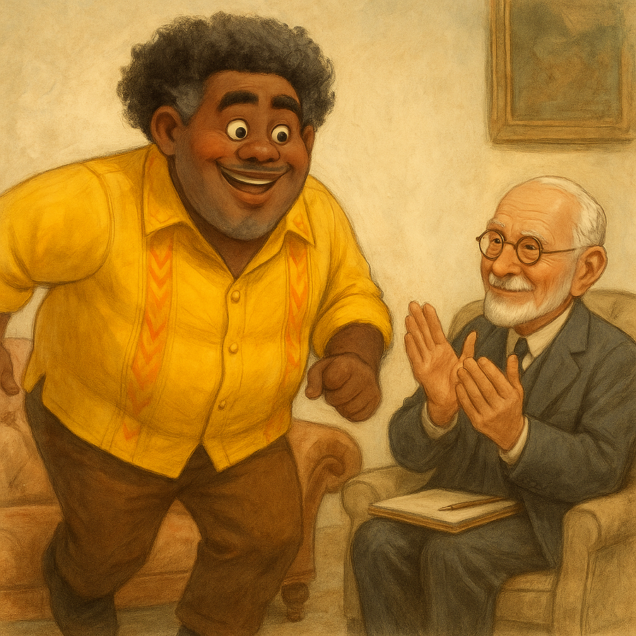 Félix Madrigal getting out of the couch with C.G Jung applauding