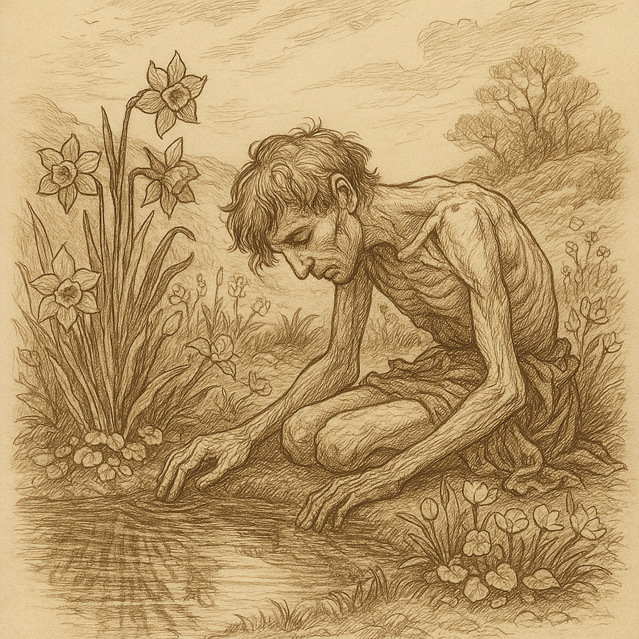 Narcissus waiting by the pool