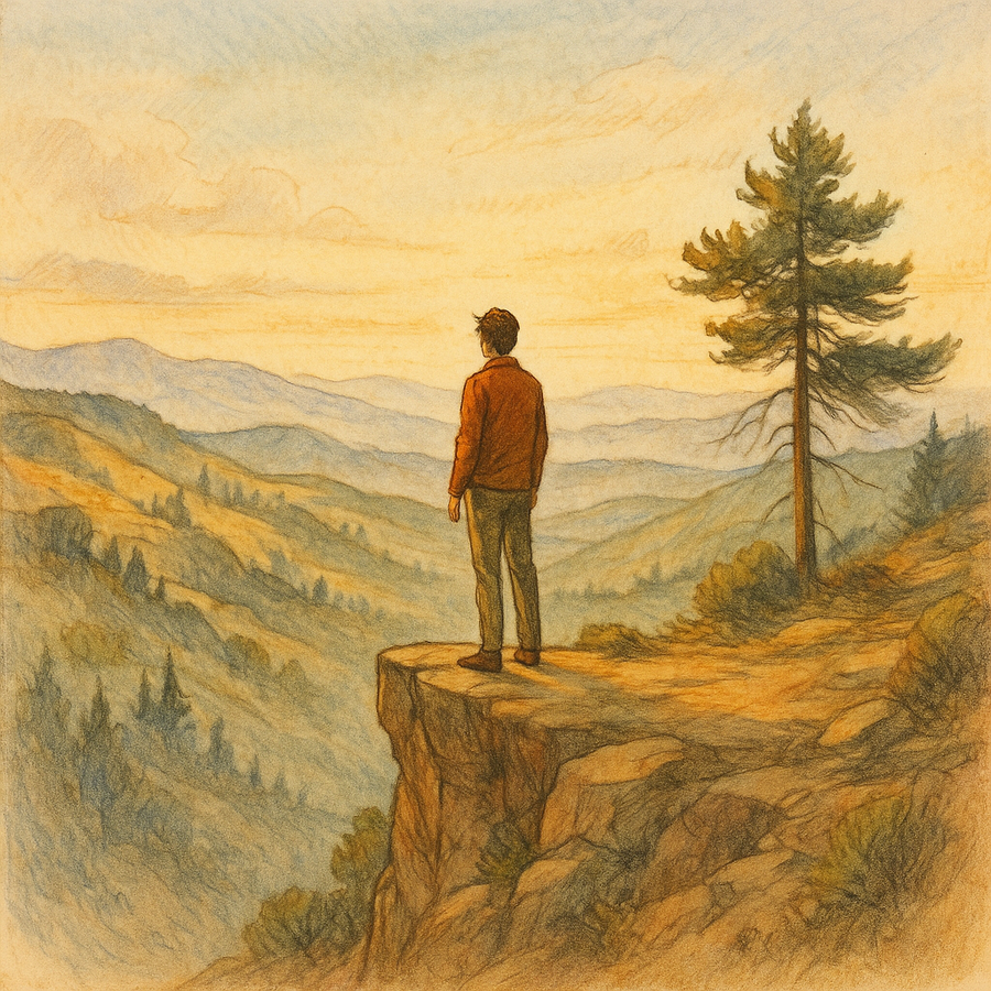 Person hesitating to speak truth at a cliff’s edge