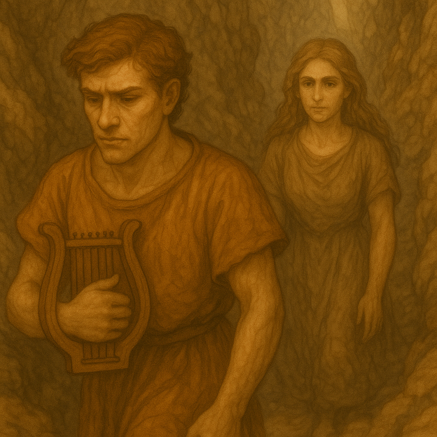 Orpheus pausing and looking back