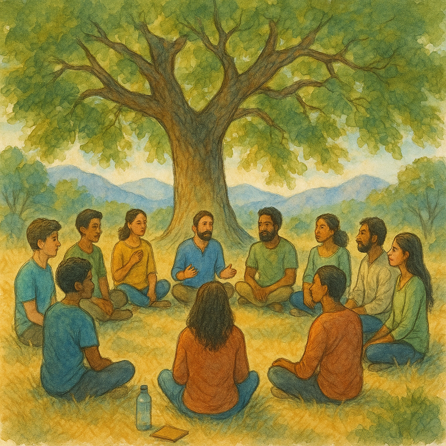 People Sitting in Circle Under Live Oak - Radical Honesty Online fellowship