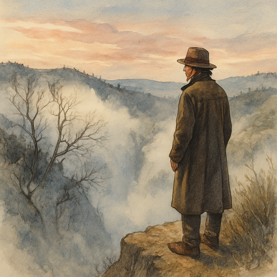 Standing at the edge of a crater